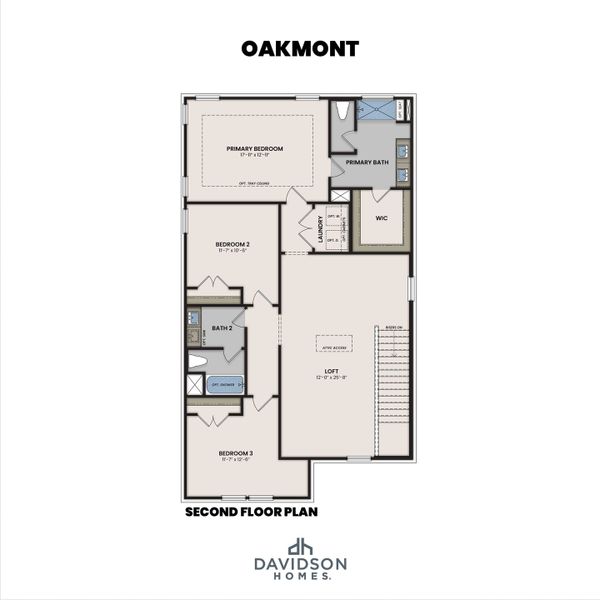 2D floor plan layout for the The Oakmont A by Davidson Homes LLC in Bradshaw Farms, Mount Juliet, TN (Image 4).