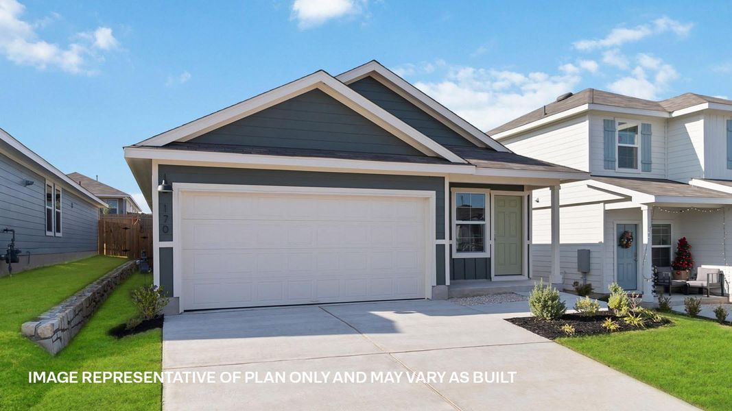 Front exterior of a new home in Wayside, Uhland, TX, highlighting curb appeal (Image 2).