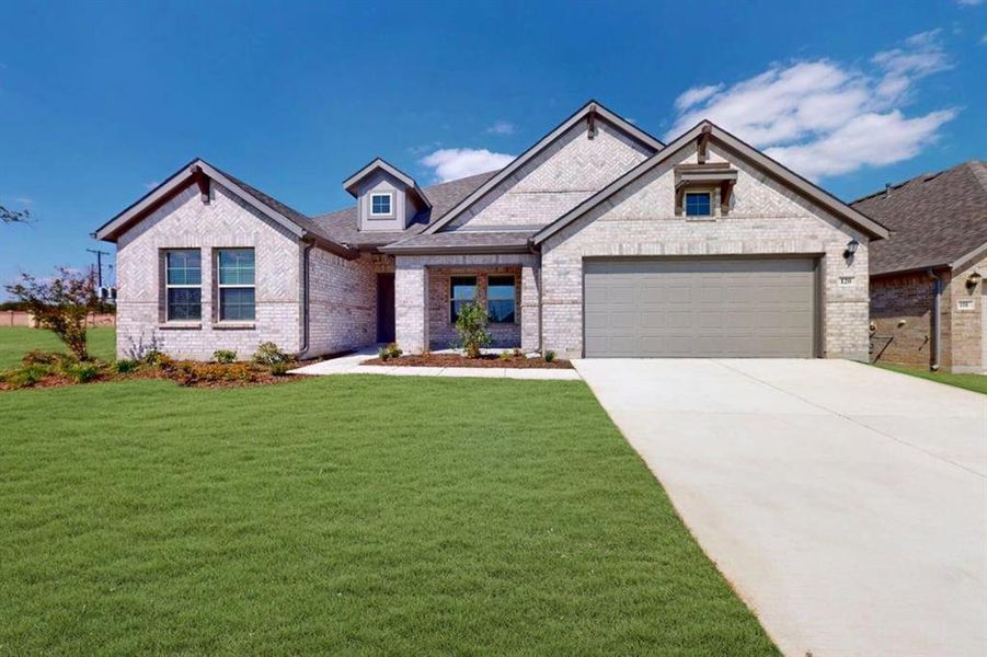 Front exterior of a new home in The Preserve, Justin, TX, highlighting curb appeal (Image 1). Front exterior of a new home in The Preserve, Justin, TX, highlighting curb appeal (Image 1).