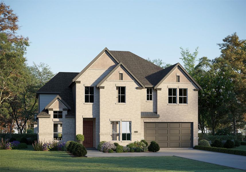 View of front facade with brick siding, driveway, a front lawn, and an attached garage View of front facade with brick siding, driveway, a front lawn, and an attached garage