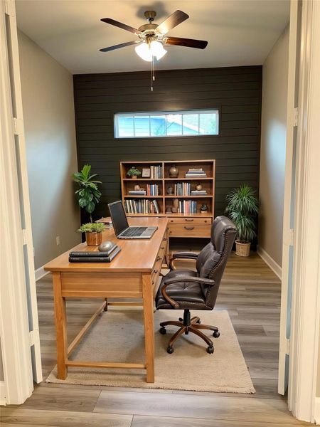 The Portico's flex room provides a versatile space that can be customized to suit your lifestyle, whether as a home office, craft room, or additional living area. *Image depicts home as-is virtually staged