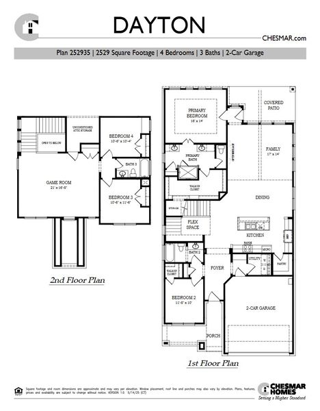 2D floor plan layout for the Dayton by Chesmar Homes in New Haven, Manor, TX (Image 4).
