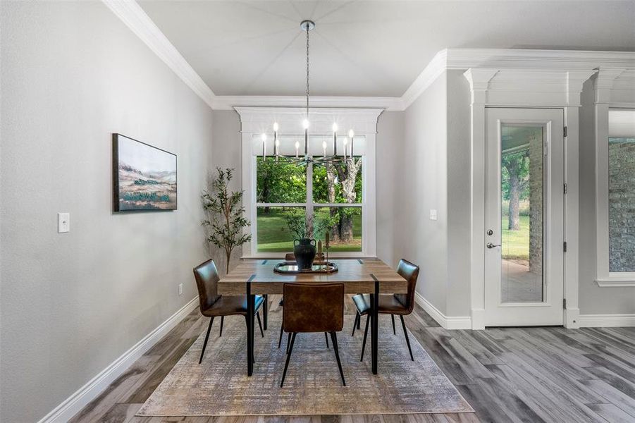 Dining room with orchard views Dining room with orchard views