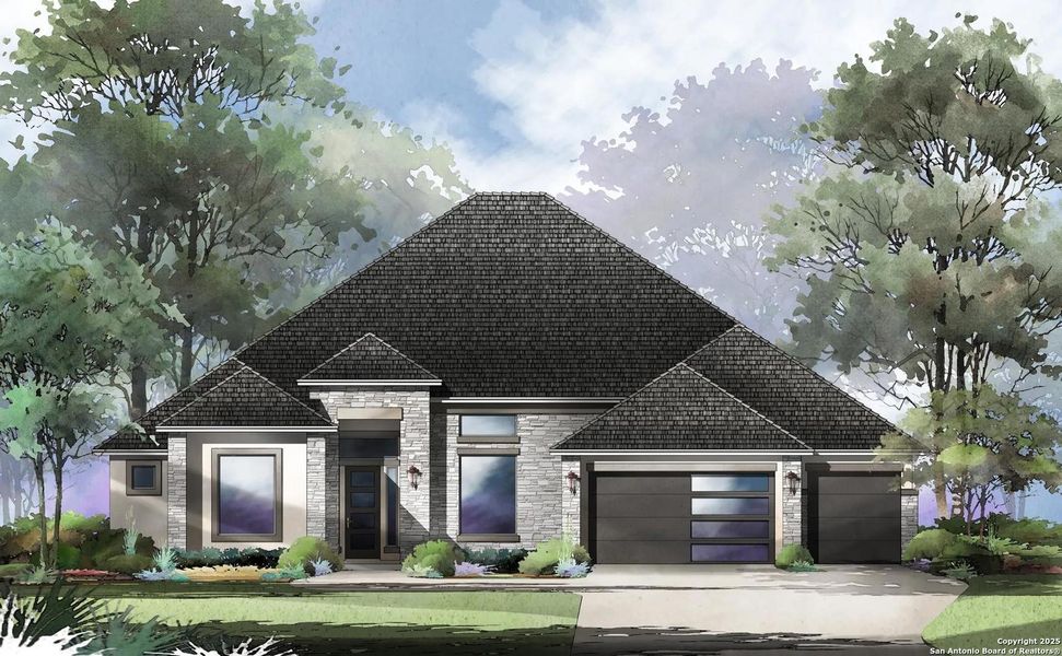 Exterior rendering of this home design in Esperanza - 80' & 90', Boerne, TX (Image 1).