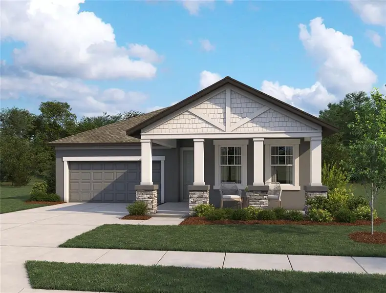 Front exterior of a new home in Oakfield Trails, Parrish, FL, highlighting curb appeal (Image 2). Front exterior of a new home in Oakfield Trails, Parrish, FL, highlighting curb appeal (Image 2).