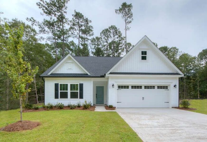 Representative exterior photo of a completed home built from the Durell by True Homes in Reeves Crossing, St. George, SC (Image 1). Representative exterior photo of a completed home built from the Durell by True Homes in Reeves Crossing, St. George, SC (Image 1).