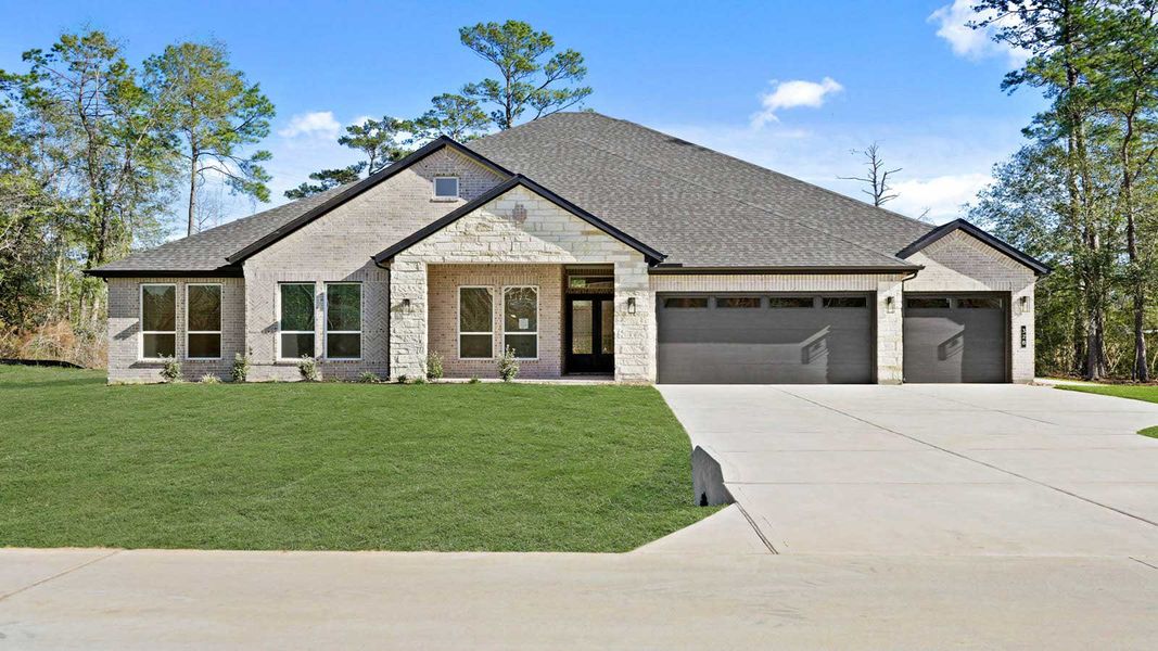 Representative exterior photo of a completed home built from the Galway by D.R. Horton in Butlers Bend Estates, Pinehurst, TX (Image 1). Representative exterior photo of a completed home built from the Galway by D.R. Horton in Butlers Bend Estates, Pinehurst, TX (Image 1).