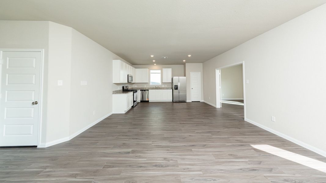 Family Room to Dining Area, Kitchen, and Flex Room
