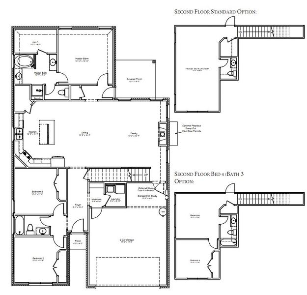 2D floor plan layout for the The Jasmine by Avonley Homes in Greens Prairie Reserve, College Station, TX (Image 3).