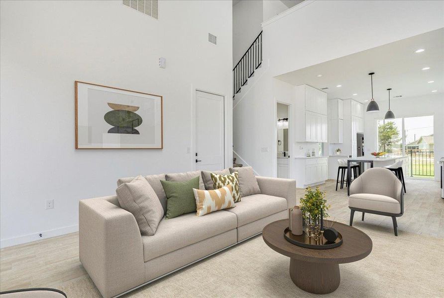 Open living area with cathedral ceilings Open living area with cathedral ceilings