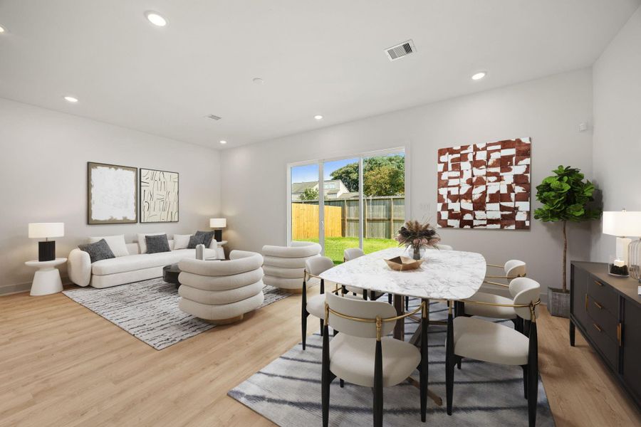 Gather the family and guests together in your lovely living room! Featuring high ceilings, recessed lighting, neutral paint, gorgeous wood like vinyl floors and large windows that provide plenty of natural lighting throughout the day. Gather the family and guests together in your lovely living room! Featuring high ceilings, recessed lighting, neutral paint, gorgeous wood like vinyl floors and large windows that provide plenty of natural lighting throughout the day.