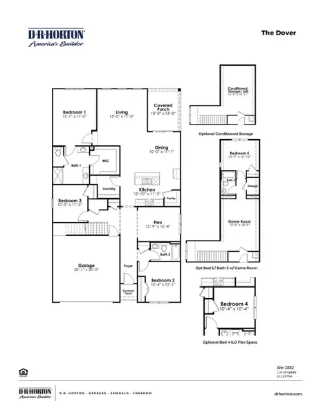 2D floor plan layout for the DOVER-EXPRESS by D.R. Horton in Stanbury Creek, Supply, NC (Image 5).