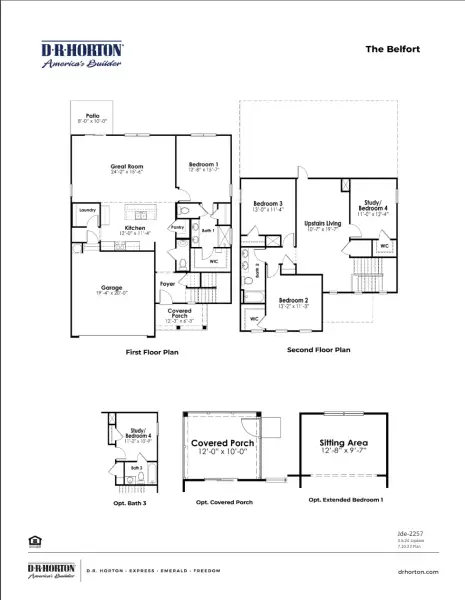 2D floor plan layout for the Belfort by D.R. Horton in Riverlake, Supply, NC (Image 4).