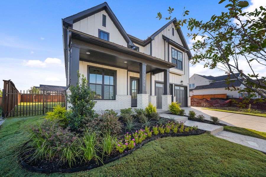 Front exterior of a new home in Fields - 50' Lots, Frisco, TX, highlighting curb appeal (Image 23). Front exterior of a new home in Fields - 50' Lots, Frisco, TX, highlighting curb appeal (Image 23).