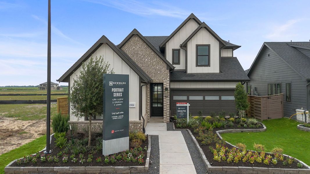 Front exterior of a new home in Austin Point, Richmond, TX, highlighting curb appeal (Image 1). Front exterior of a new home in Austin Point, Richmond, TX, highlighting curb appeal (Image 1).