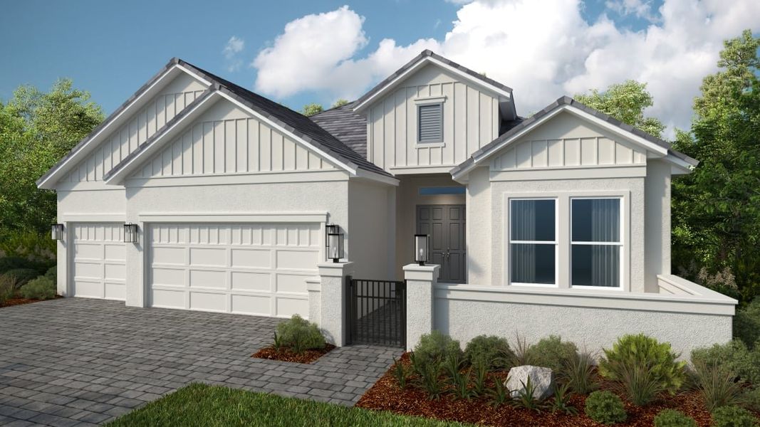 Representative exterior photo of a completed home built from the Palermo by Taylor Morrison in Esplanade at McKinnon Groves, Winter Garden, FL (Image 15).