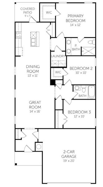 2D floor plan layout for the Nest - Single Family Homes by Dream Finders Homes in Creekview Landing, Shallotte, NC (Image 3).