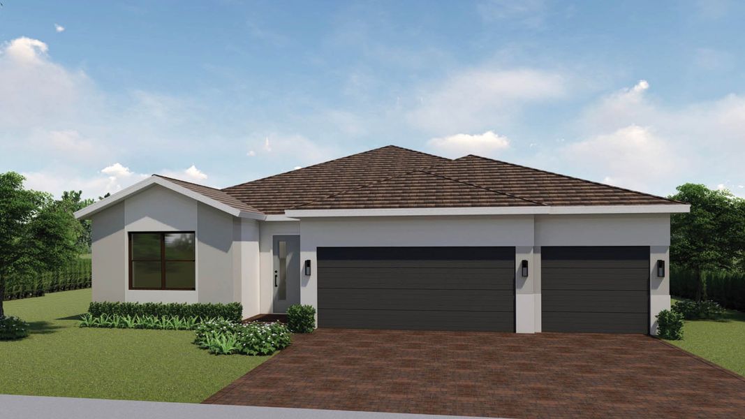 Representative exterior photo of a completed home built from the Destin by D.R. Horton in Aspen Estates, Homestead, FL (Image 6). Representative exterior photo of a completed home built from the Destin by D.R. Horton in Aspen Estates, Homestead, FL (Image 6).