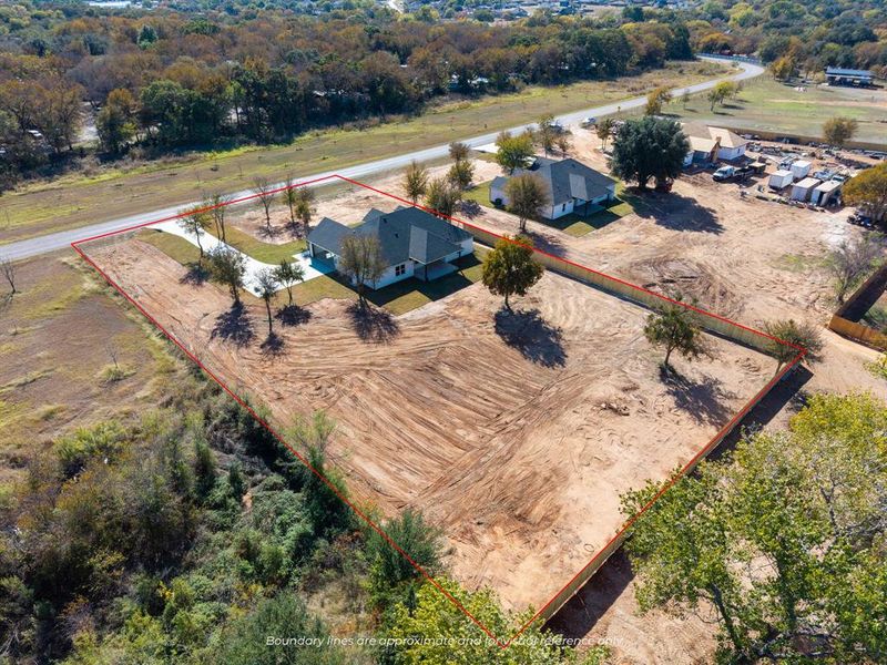 Aerial overview of property's location featuring property boundaries highlighted