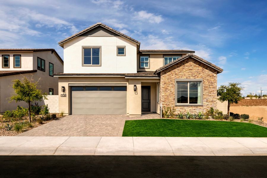 Representative exterior photo of a completed home built from the Viridian Plan 4004 by Tri Pointe Homes in Waterston Central, Gilbert, AZ (Image 22).