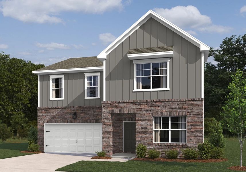 Representative exterior photo of a completed home built from the Bartlett by Ashton Woods in Ascent at Arbor Ridge, La Vergne, TN (Image 1).