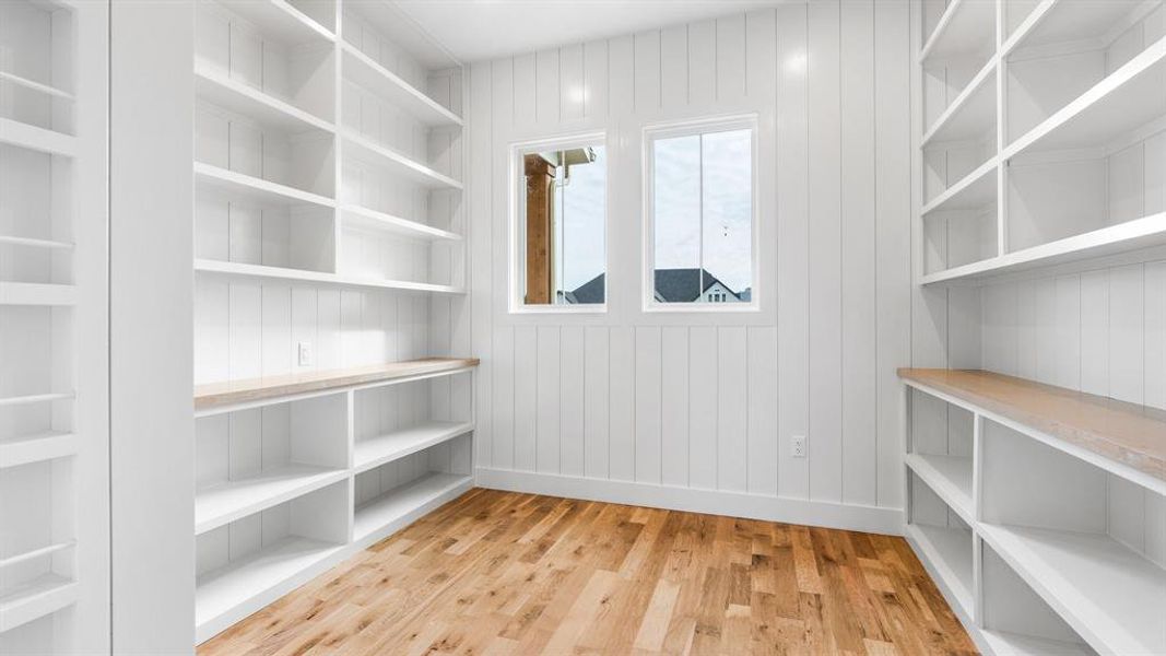 Walk in closet featuring light wood-type flooring