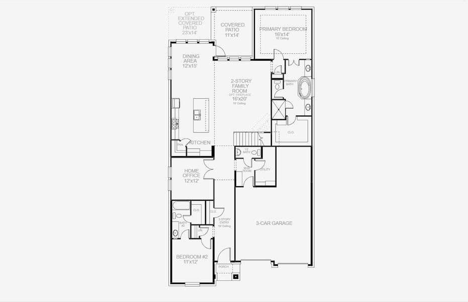 2D floor plan layout for the 2942H by Perry Homes in Meraki 50', Forney, TX (Image 4).