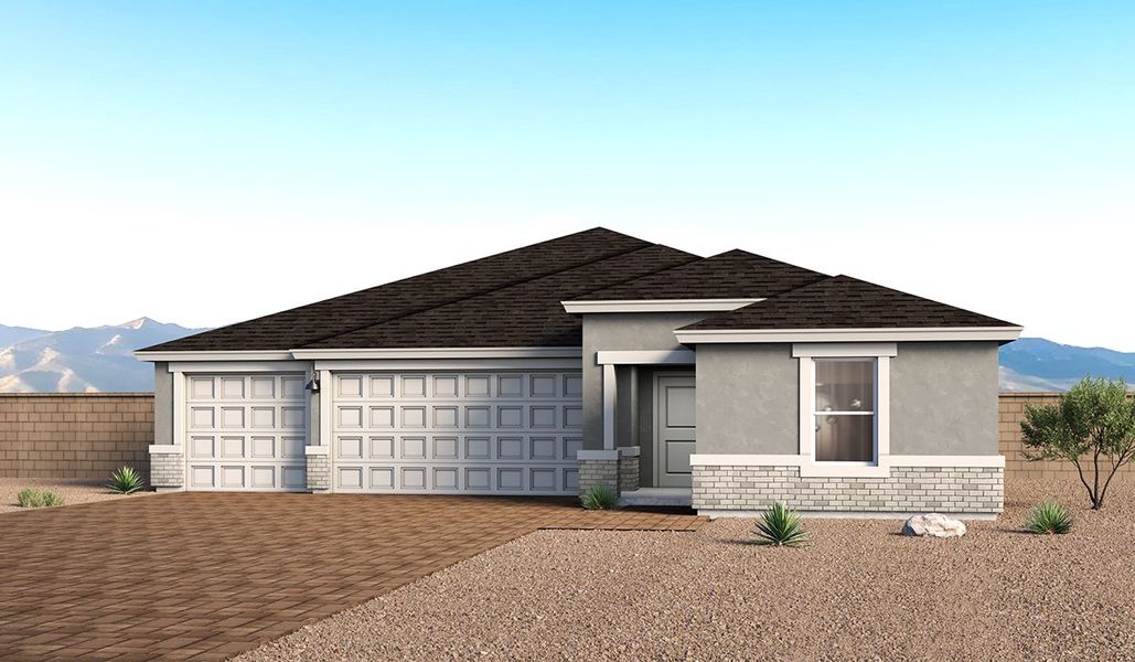 Front exterior of a new home in Sycamore Vista, Vail, AZ, highlighting curb appeal (Image 1). Front exterior of a new home in Sycamore Vista, Vail, AZ, highlighting curb appeal (Image 1).