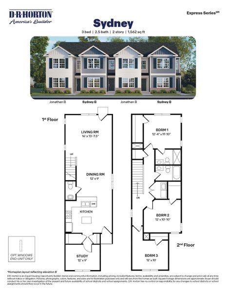 2D floor plan layout for the Sydney by D.R. Horton in Thornton Townes, Raleigh, NC (Image 3). 2D floor plan layout for the Sydney by D.R. Horton in Thornton Townes, Raleigh, NC (Image 3).