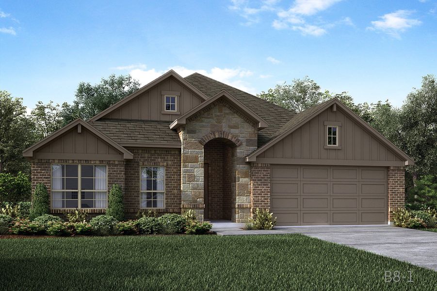 Representative exterior photo of a completed home built from the Lansing by John Houston Homes in Hayes Crossing - Phase 2, Midlothian, TX (Image 1).