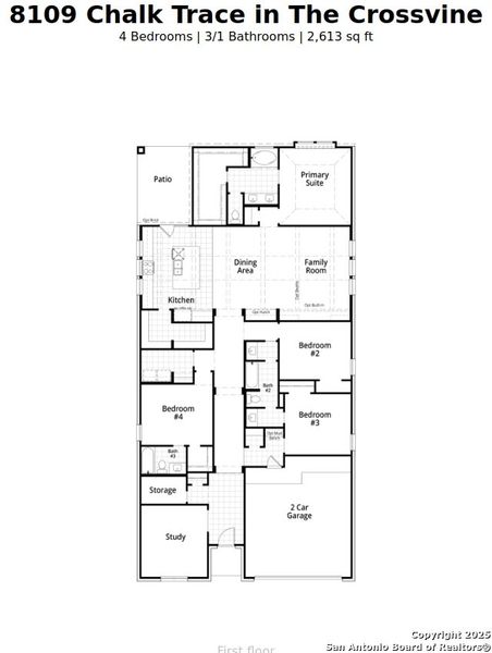 2D floor plan layout of this home in The Crossvine, Schertz, TX (Image 4).