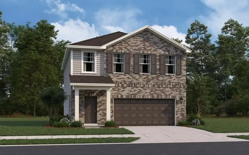 Front exterior of a new home in The Landing, New Caney, TX, highlighting curb appeal (Image 1). Front exterior of a new home in The Landing, New Caney, TX, highlighting curb appeal (Image 1).