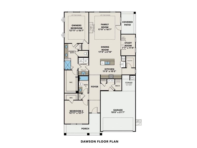 2D floor plan layout for the The Dawson C by Davidson Homes LLC in Kelly Preserve, Loganville, GA (Image 3).
