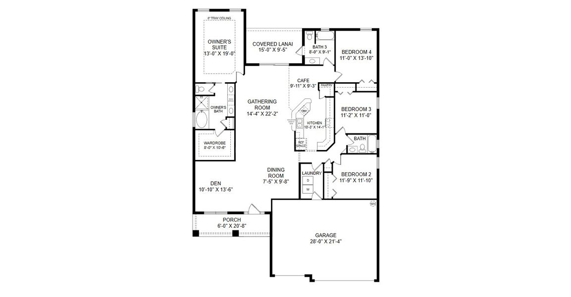 2D floor plan layout for the Westin II by Highland Homes of Florida in Touchstone, Lakeland, FL (Image 4).