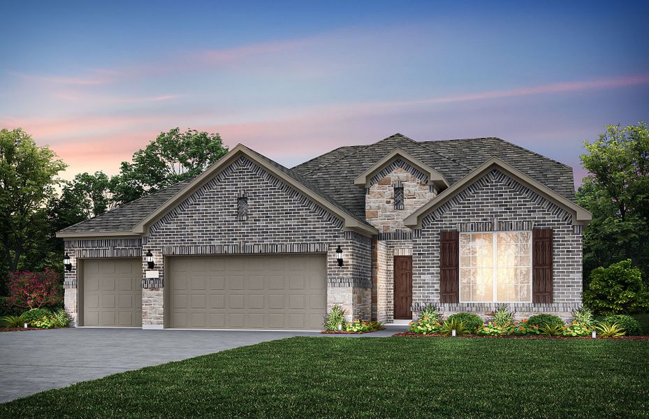 Front exterior of a new home in Crescent Bluff, Georgetown, TX, highlighting curb appeal (Image 23).