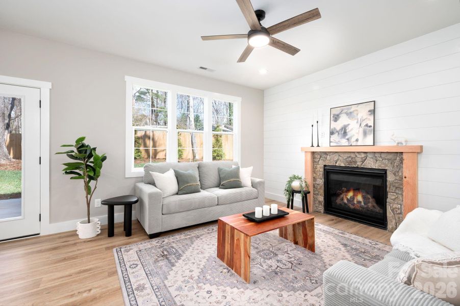 Beautiful Gas Fireplace and Custom Accent Wall