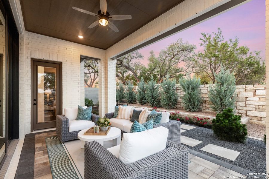 Exterior details and patio area of a home in Davis Ranch: 50ft. lots, San Antonio (Image 23).