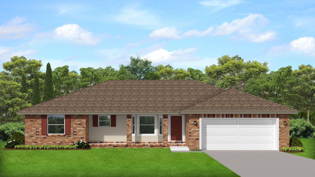 Front exterior of a new home in Brookwood, Crestview, FL, highlighting curb appeal (Image 1).