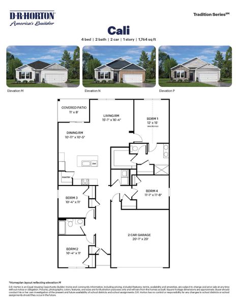 2D floor plan layout for the Cali - Tradition by D.R. Horton in Lawson Glen, Clayton, NC (Image 4).