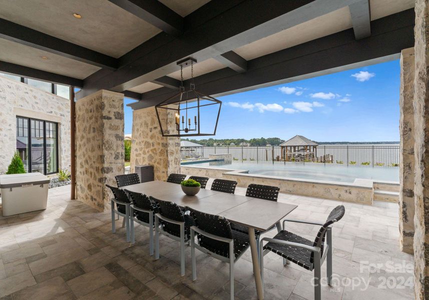 Lake-level covered patio.