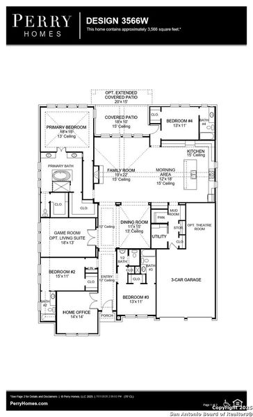 2D floor plan layout of this home in Kinder Ranch 70', San Antonio, TX (Image 1).