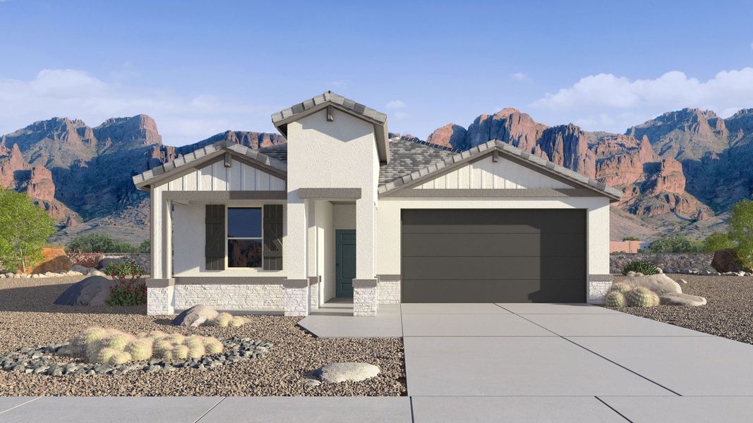 Representative exterior photo of a completed home built from the Blackbird by D.R. Horton in The Ridge at Stone Butte, Phoenix, AZ (Image 2).
