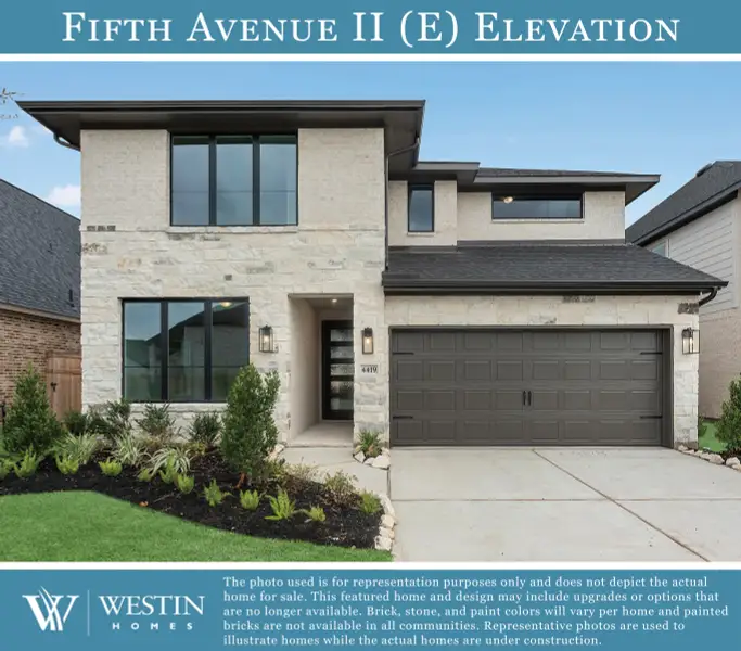Representative exterior photo of a completed home built from the The Fifth Avenue II by Westin Homes in Kresston, Montgomery, TX (Image 2). Representative exterior photo of a completed home built from the The Fifth Avenue II by Westin Homes in Kresston, Montgomery, TX (Image 2).