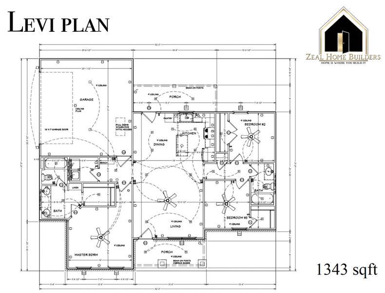 2D floor plan layout for the Levi by Zeal Home Builders in Horizon Meadow Estates, Paradise, TX (Image 2).