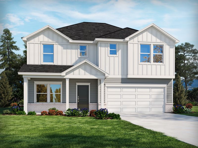 Representative exterior photo of a completed home built from the Cottonwood by Meritage Homes in Riverwood Farm, Piedmont, SC (Image 4). Representative exterior photo of a completed home built from the Cottonwood by Meritage Homes in Riverwood Farm, Piedmont, SC (Image 4).