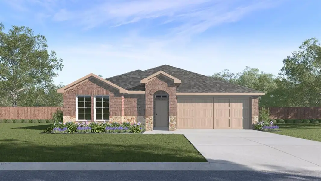 Front exterior of a new home in Saddlebrook, Waxahachie, TX, highlighting curb appeal (Image 2).