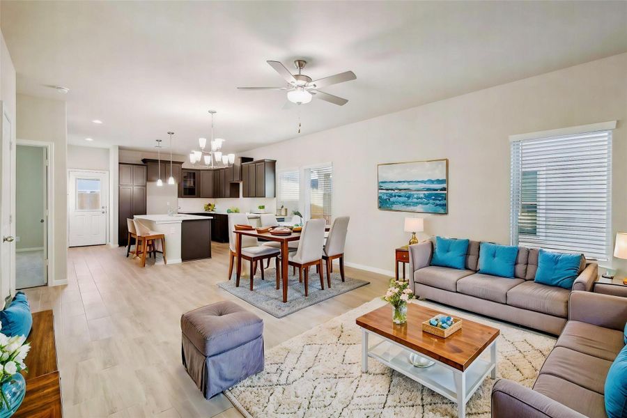 The large windows allow ample natural light to fill the room.