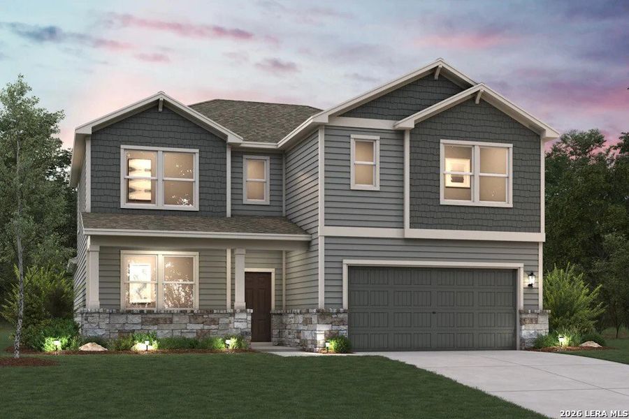 Front exterior of a new home in Cinco Lakes, San Antonio, TX, highlighting curb appeal (Image 1). Front exterior of a new home in Cinco Lakes, San Antonio, TX, highlighting curb appeal (Image 1).
