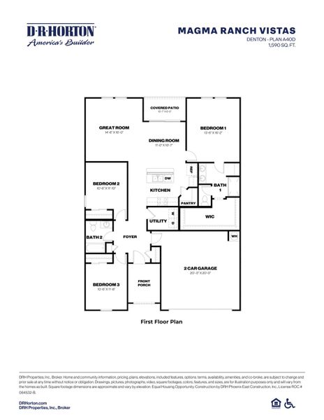 2D floor plan layout for the Denton by D.R. Horton in Magma Ranch Vistas, Florence, AZ (Image 5). 2D floor plan layout for the Denton by D.R. Horton in Magma Ranch Vistas, Florence, AZ (Image 5).