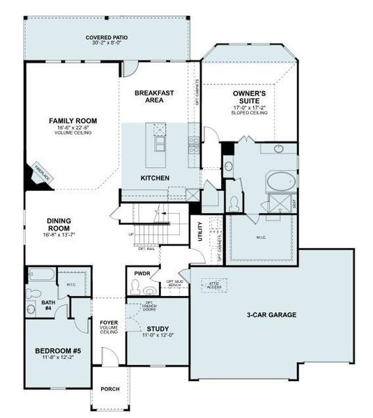 2D floor plan layout of this home in The Oaks on 6th Street, Magnolia, TX (Image 5).